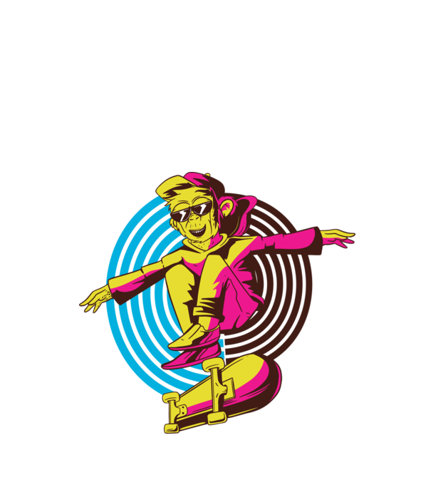 Maimuță Skateboarder model alb pe tricou