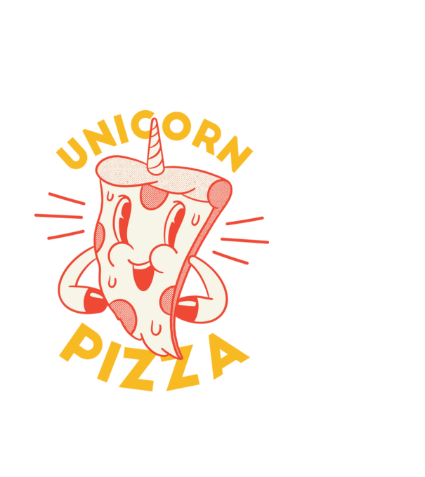 Unicorn Pizza model alb pe tricou