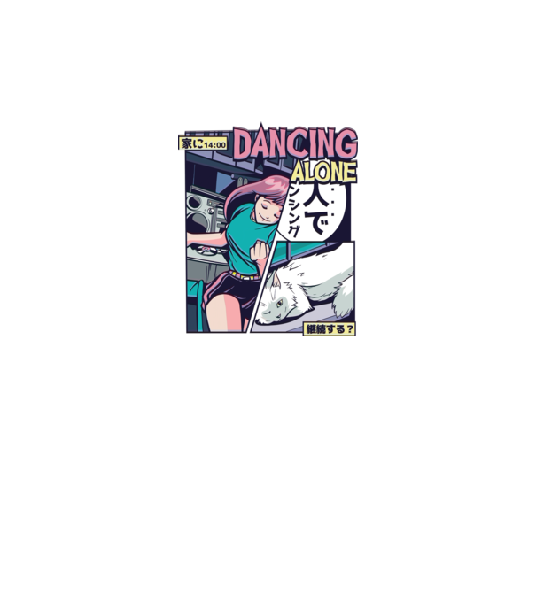 Anime Vaporwave Dancing Alone model gri închis pe tricou