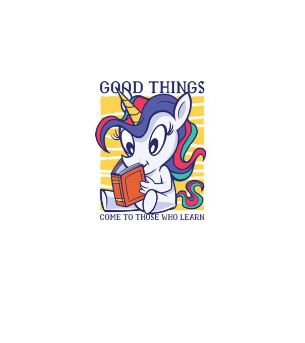 Student unicorn model alb pe tricou