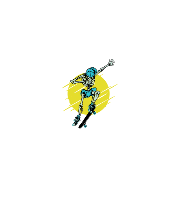 Schelet Skateboarder model alb pe tricou