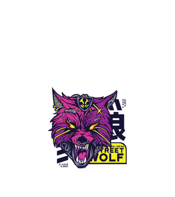 Cap de lup Cyberpunk model nisipiu pe tricou