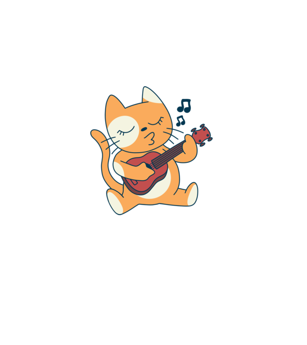 Pisică chitară Ukulele model alb pe tricou