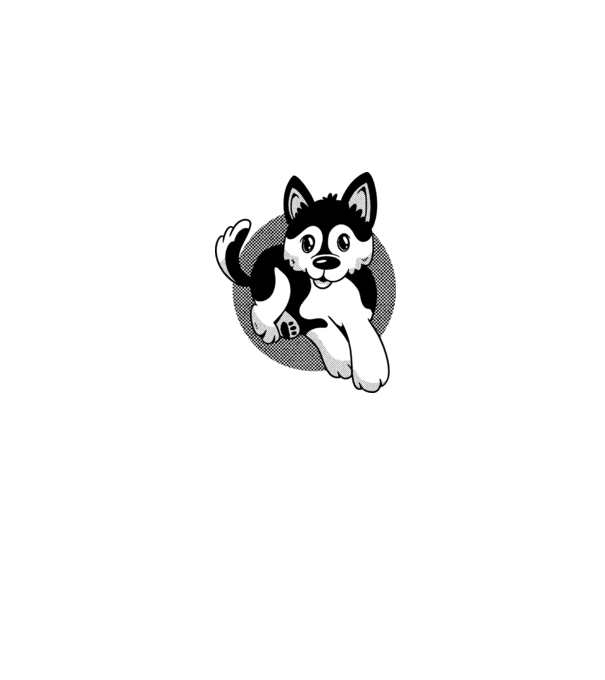 Câine Pomsky model albastru jeanși pe tricou