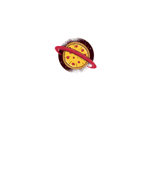 Pizza Planetă model alb pe tricou