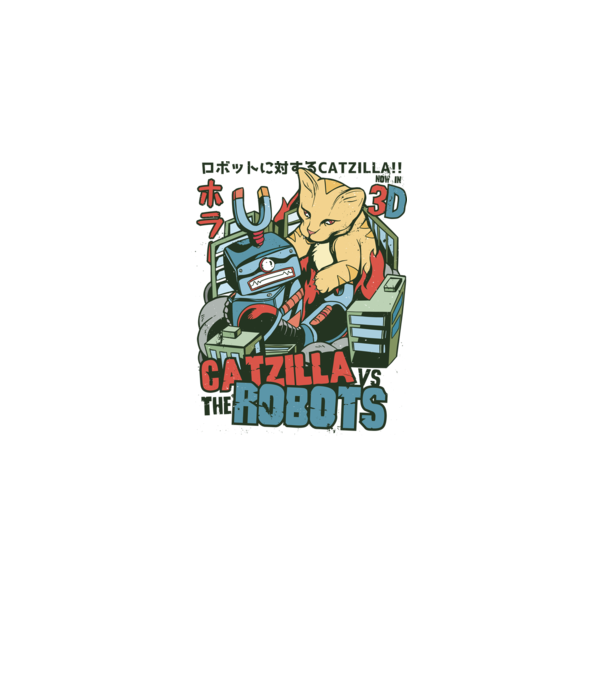 Catzilla Vs Robots model alb pe tricou