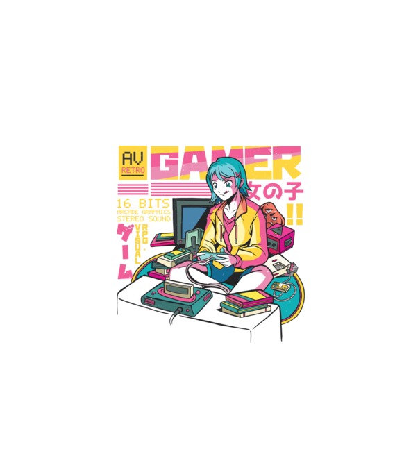 Anime fată Gamer model negru pe tricou