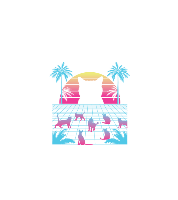 Pisică Vaporwave neon model negru pe tricou
