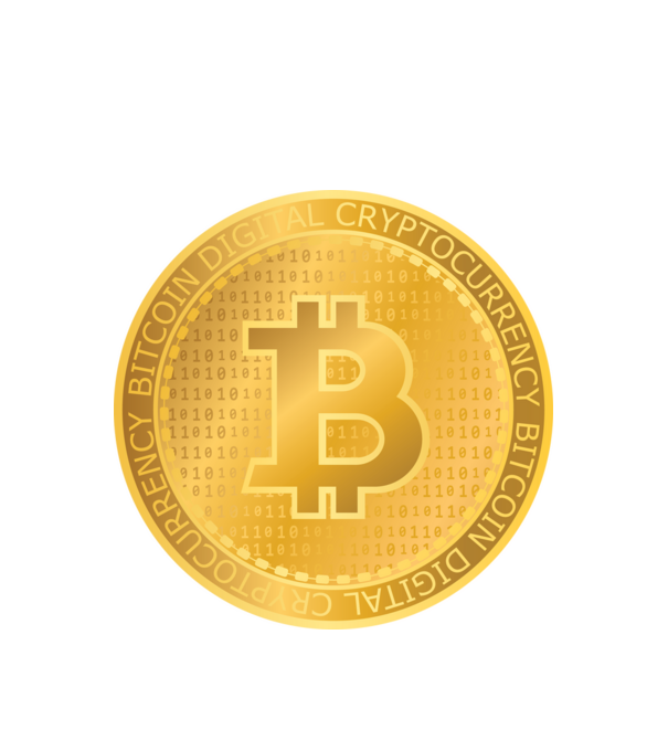 Monedă de aur Bitcoin model alb pe tricou