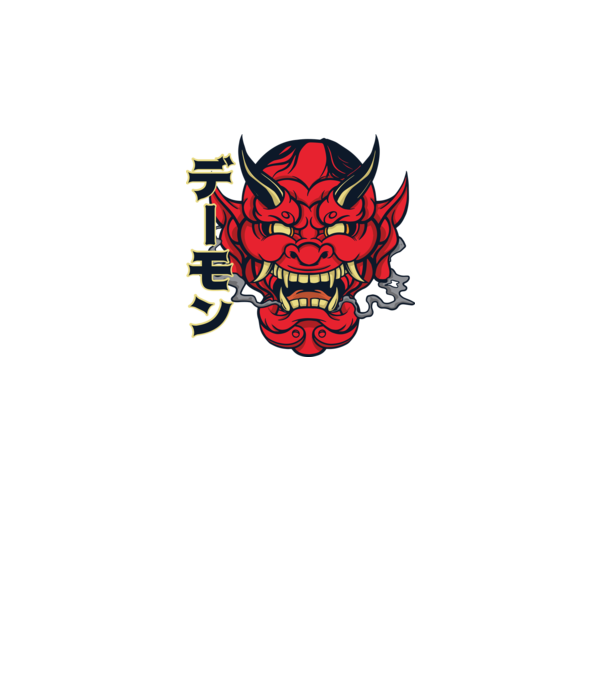 Mască demon chinez model alb pe tricou