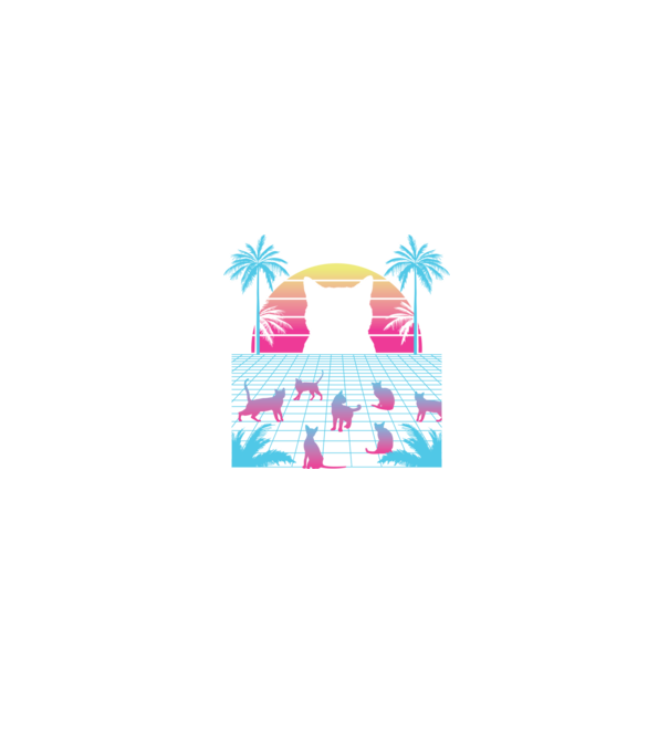 Pisică Vaporwave neon model negru pe tricou