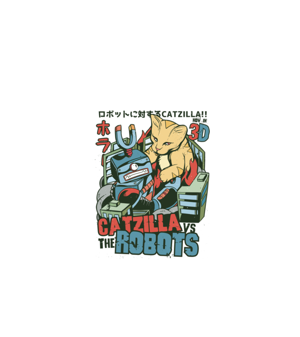 Catzilla Vs Robots model alb pe tricou