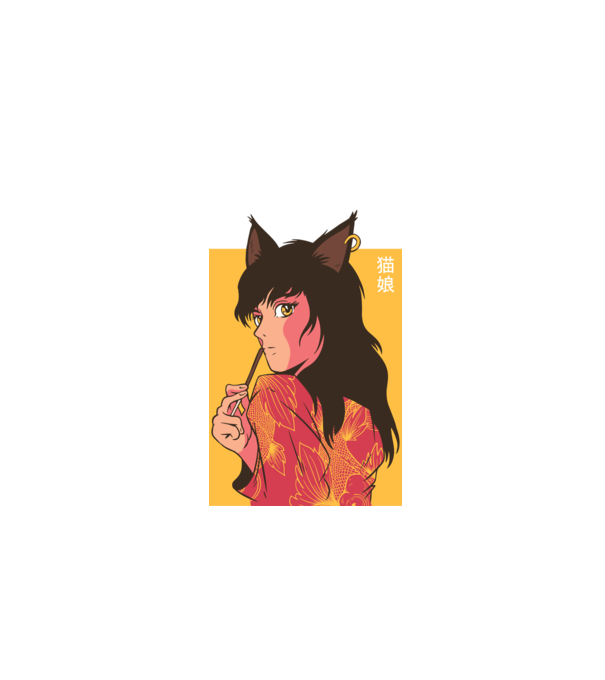 Pisică Fată Anime model turcoaz pe tricou