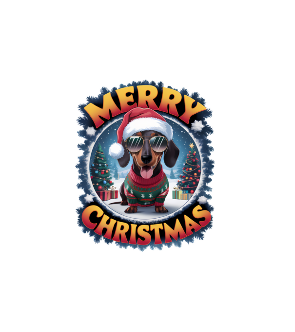 Merry Christmas Teckel model alb pe tricou