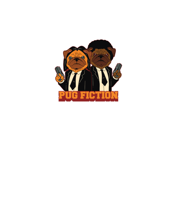 Pug Fiction Pugs Mops Pulp Fiction parodie model alb pe tricou