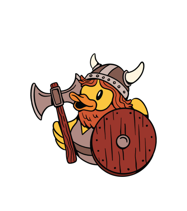 Rățușcă de cauciuc Viking model alb pe tricou