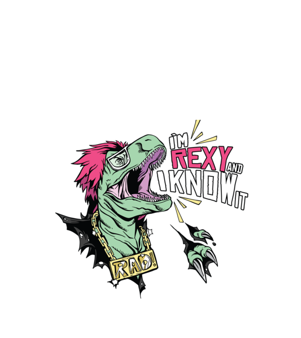 'I''m Rexy and I know it - tricou dinozaur amuzant' model alb pe tricou