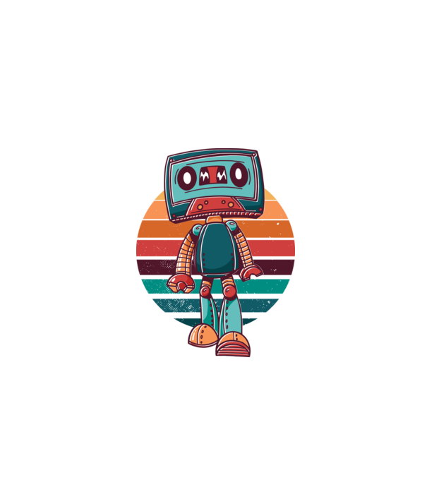 Robot Casetă retro model alb pe tricou