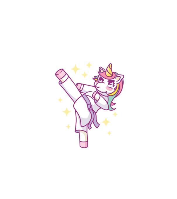 Karate unicorn model turcoaz pe tricou