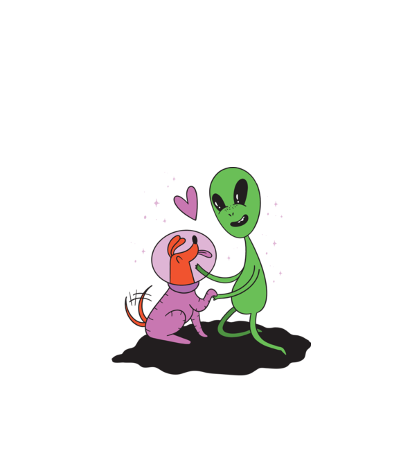 Alien cu câine model alb pe tricou