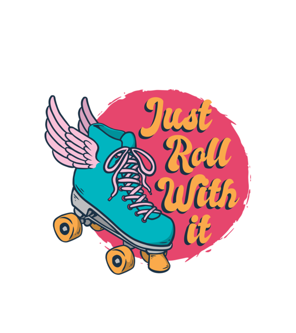 Just Roll with it - patine cu rotile model alb pe tricou