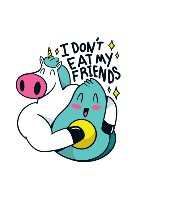 Unicorn Avocado Prietenie model albastru închis pe tricou