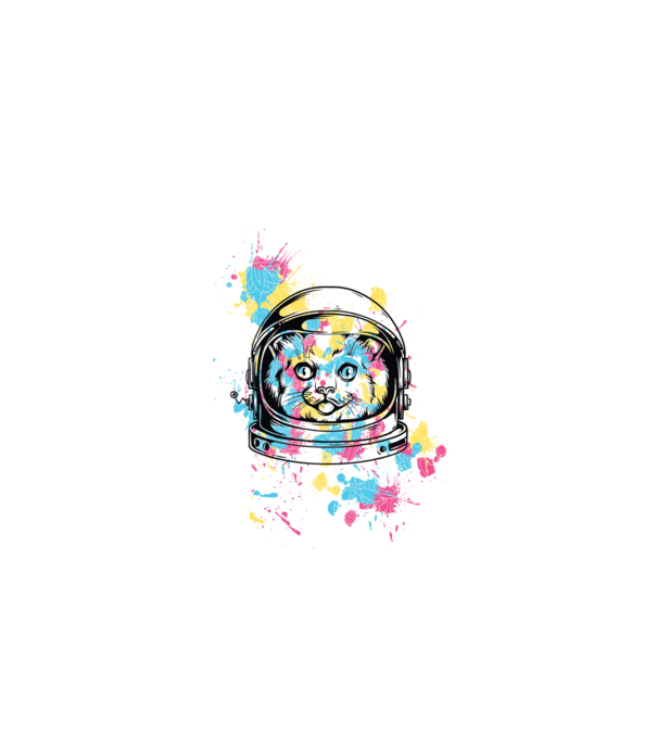 Space Cat model alb pe tricou