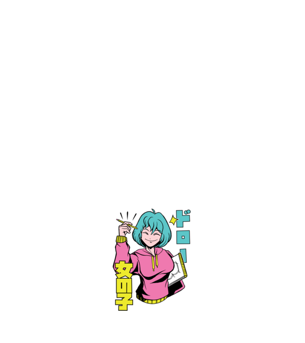 Anime fată desenând model negru pe tricou