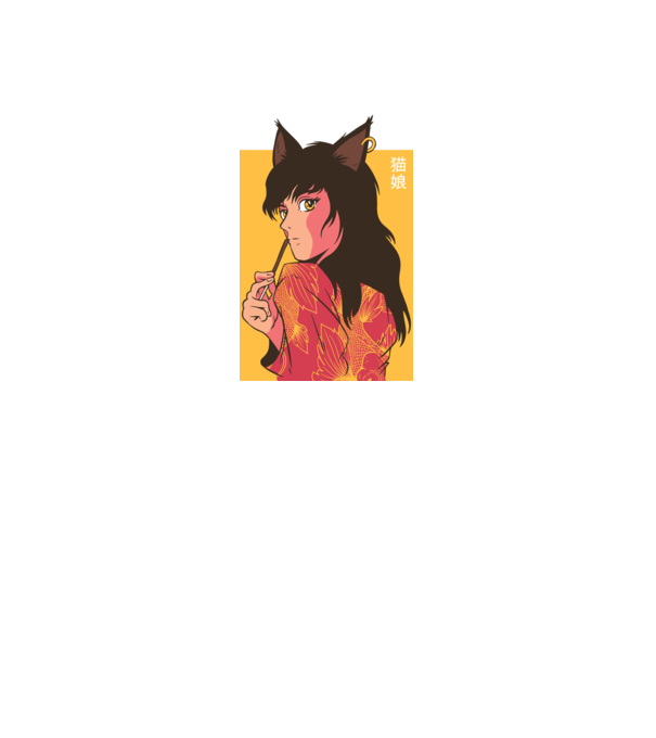 Pisică Fată Anime model albastru deschis pe tricou