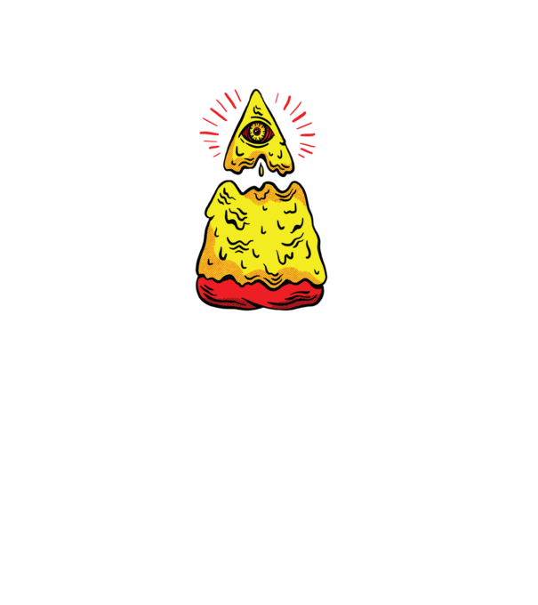 Illuminati Pizza model negru pe tricou