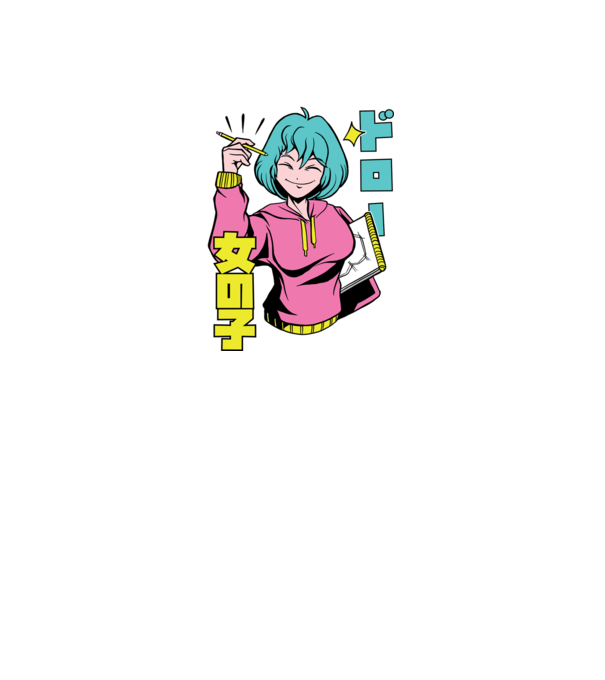 Anime fată desenând model albastru închis pe tricou