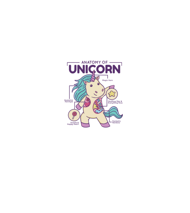 Unicorn Anatomie model alb pe tricou