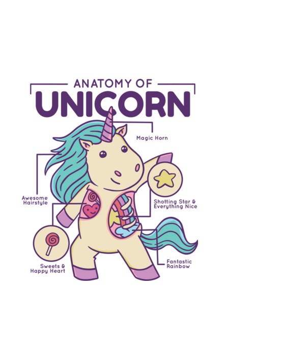 Unicorn Anatomie model negru pe tricou