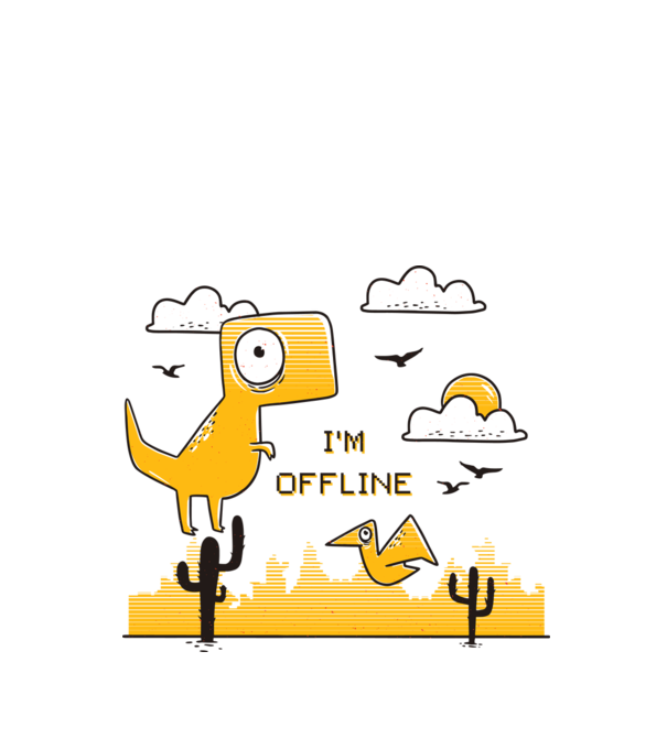 'I''m Offline - tricou amuzant cu dinozaur' model negru pe tricou