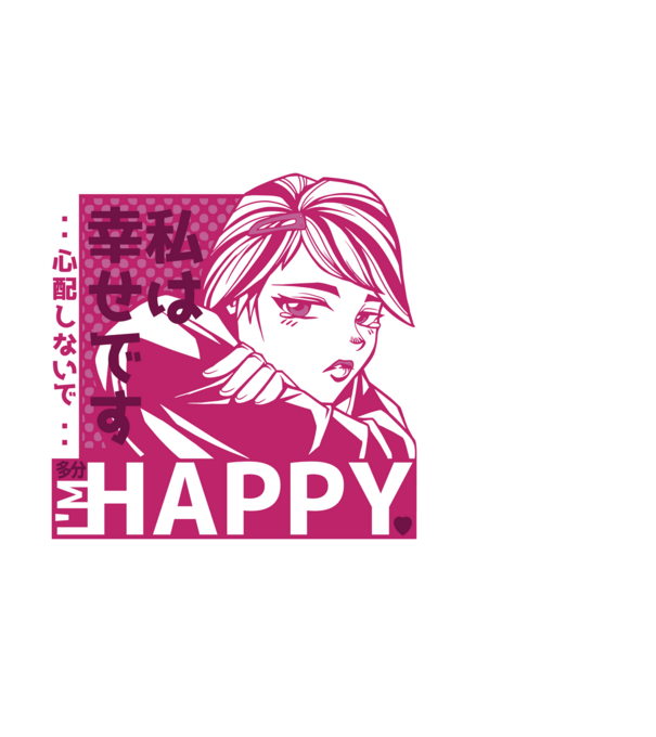 'I''m happy fată Anime antisocială' model alb pe tricou