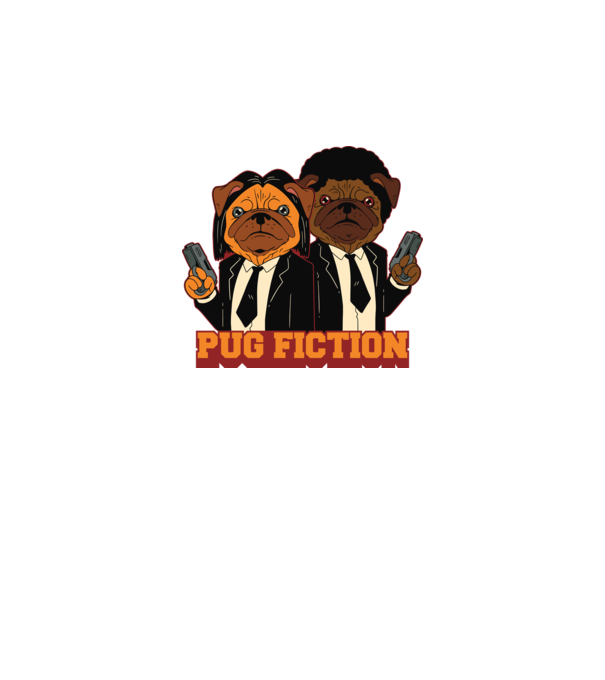 Pug Fiction Pugs Mops Pulp Fiction parodie model alb pe tricou