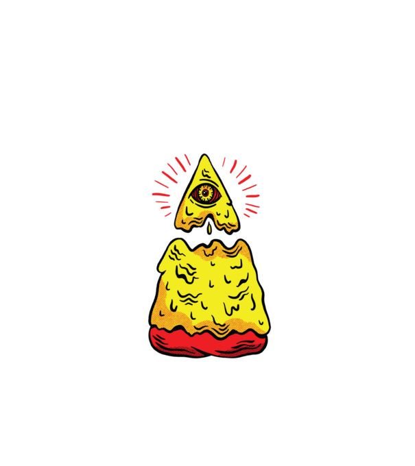 Illuminati Pizza model negru pe tricou