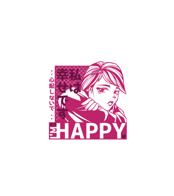 'I''m happy fată Anime antisocială' model albastru închis pe tricou