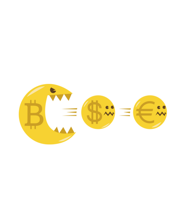 Bitcoin Pacman model alb pe tricou