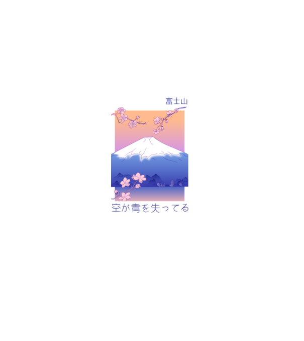 Anime Vaporwave munte model alb pe tricou