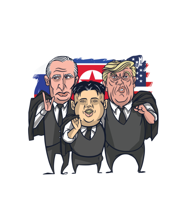 Trump, Putin, Kim - trei prieteni buni model alb pe tricou