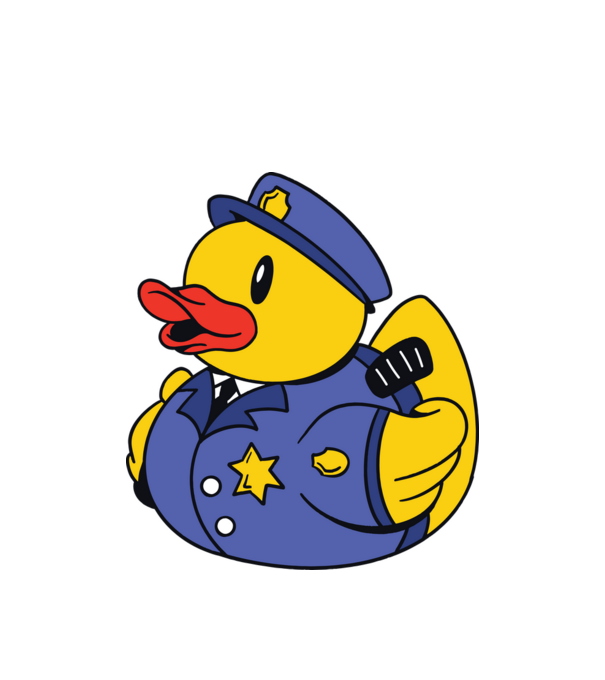Rățușcă de cauciuc Polițist model alb pe tricou