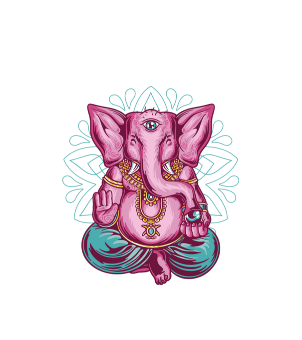 Elefant făcând meditație Dharma model alb pe tricou