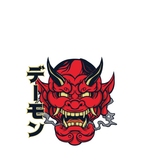 Mască demon chinez model alb pe tricou