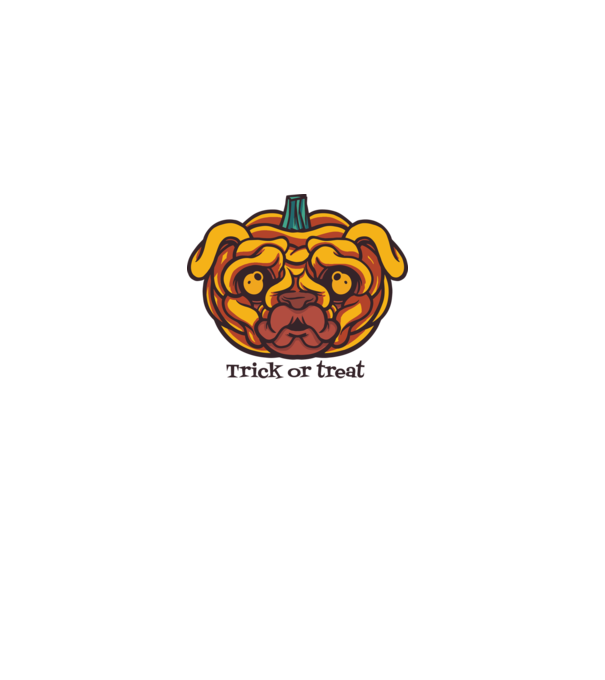 Mops cap de dovleac Halloween model alb pe tricou