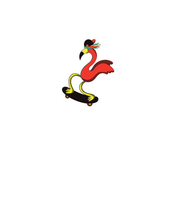 Flamingo Skateboarder model gri pe tricou