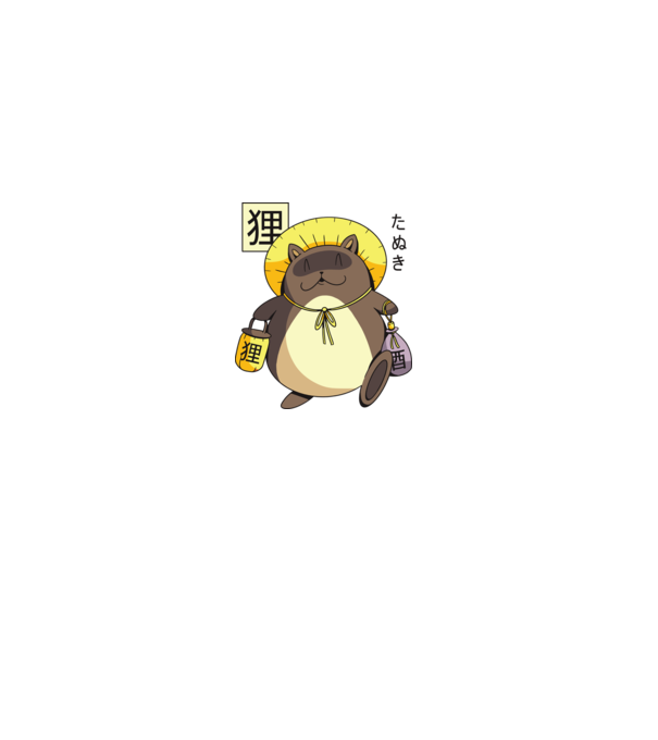Tanuki Yokai model gri pe tricou