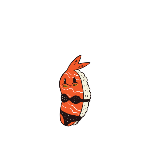 Sushi în bikini model alb pe tricou