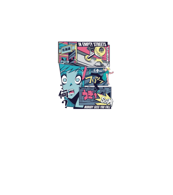 Anime Vaporwave Benzi desenate Skateboard model negru pe tricou
