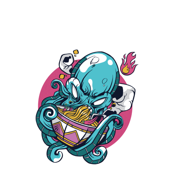 Octopus Ramen model alb pe tricou